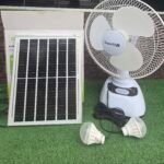 SuperDv 12" Rechargeable Solar Table Fan – With Battery, 2 LED Bulbs, USB Port & Solar Panel