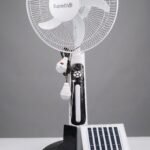 16" Rechargeable Solar Stand Fan – With Battery, 2 LED Bulbs, USB Port & Solar Panel