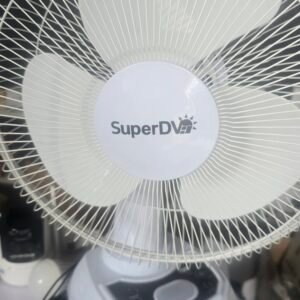 SuperDv 12" Rechargeable Solar Table Fan – With Battery, 2 LED Bulbs, USB Port & Solar Panel